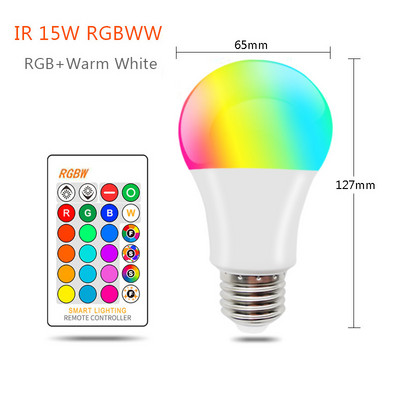 E27 RGBW RGBWW Bluetooth LED spuldzes gaismas 15W 110V 220V Lampada Maināma krāsaina RGB LED lampa ar Bluetooth APP vadību
