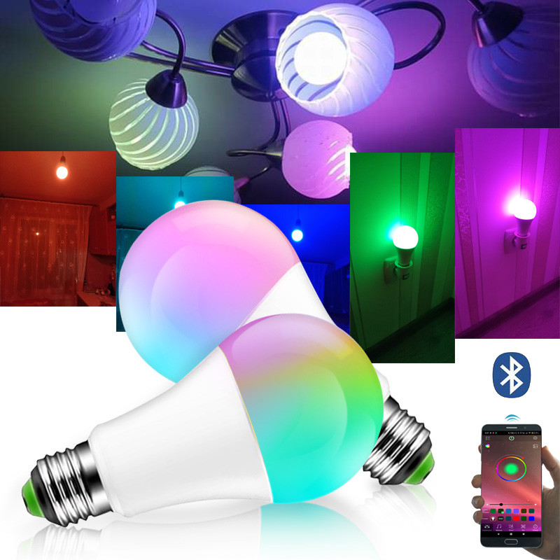 E27 RGBW RGBWW Bluetooth LED spuldzes gaismas 15W 110V 220V Lampada Maināma krāsaina RGB LED lampa ar Bluetooth APP vadību