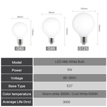 Γαλακτώδης Λευκός λαμπτήρας LED Λαμπτήρας E27 LED 220V 110V Λαμπτήρες G80 G95 G125 Φωτιστικό LED Κρύο Λευκό Ζεστό Λευκό για διακόσμηση σπιτιού Κρεμαστό φως