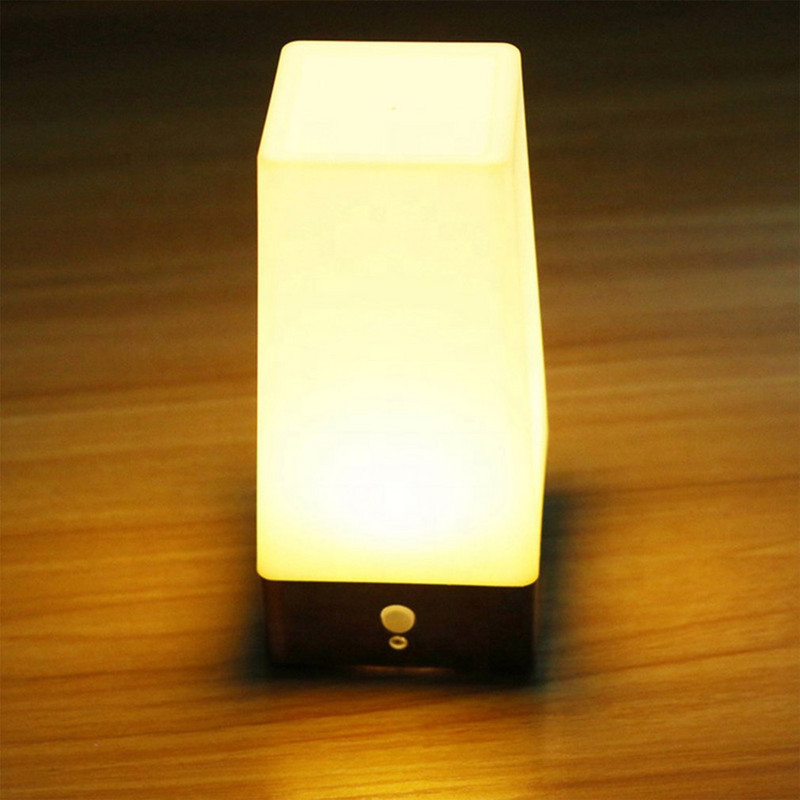Lampă de masă cu senzor de mișcare, pătrată, fără fir PIR, lumină de noapte, hol, cameră activată, lămpi de iluminat, retro cu LED