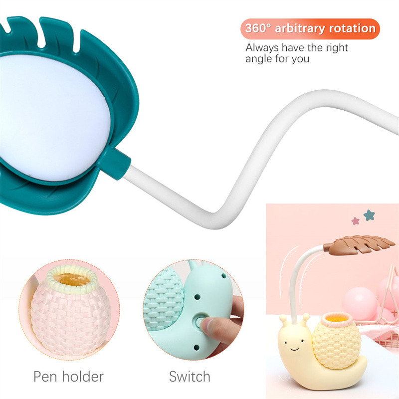 Lampă de birou melc cu LED din desene animate cu suport pentru pix Protecția ochilor pentru copii Dormitor Lumină de noapte Lectură Studiu Decorațiuni pentru casă