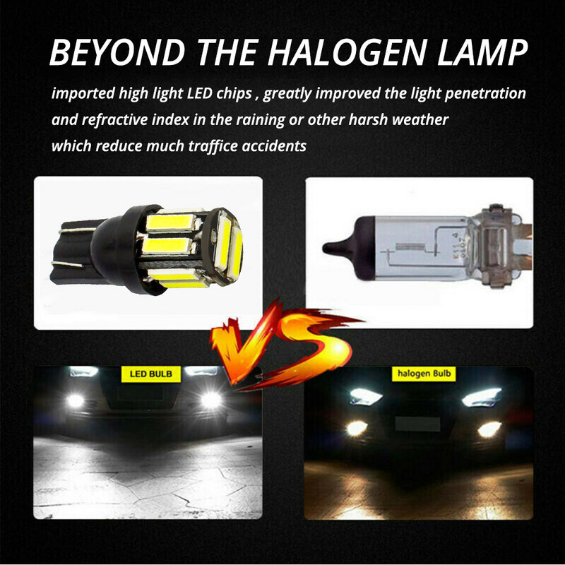 10 buc. 10Led 7020 SMD Auto LED 168 194 Lampă pentru panoul de instrumente inversă de înlocuire cu pană Becuri alb-albastre pentru bec de degajare