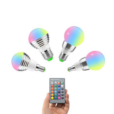 E14 E27 RGB LED žiarovka 5W 7W 85-265V LED RGB žiarovka 16 farieb meniaca sa lampa Lampada 24-klávesové diaľkové ovládanie sviatočná dekorácia