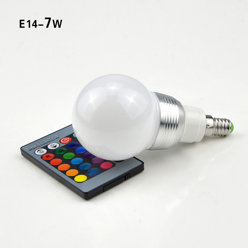 E14 E27 RGB LED Sotlight 5W 7W 85-265V LED RGB pirni tuli 16 värvi Vahetuslamp Lampada 24klahvi kaugjuhtimispult puhkus Dekoratsioon
