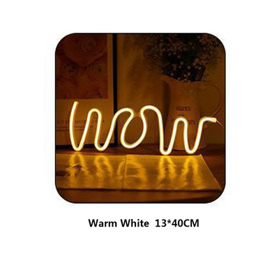 3D "WOW" LED Neon Lampă DIY Interior Bar Home Wall Mount Decoruri de iluminat USB Funcționat cu baterii Lampă de noapte moale 13*40cm