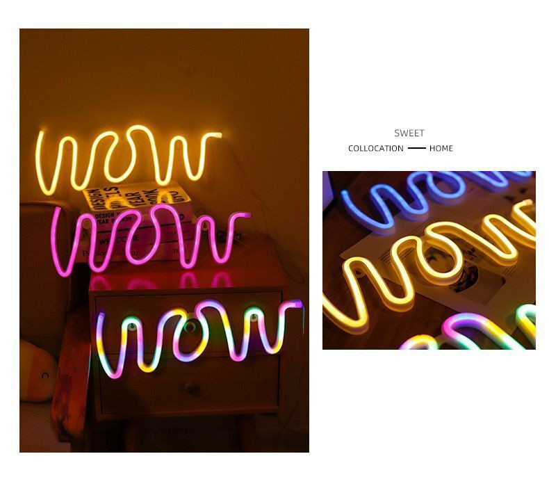 3D "WOW" LED Neon Lampă DIY Interior Bar Home Wall Mount Decoruri de iluminat USB Funcționat cu baterii Lampă de noapte moale 13*40cm