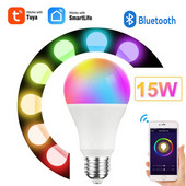 Tuya Smart Bluetooth izzó 15W E27 LED fények szabályozható RGB lámpa AC85-265V Smart Life APP Control Működik Bluetooth Gateway