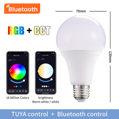 Tuya Smart Bluetooth izzó 15W E27 LED fények szabályozható RGB lámpa AC85-265V Smart Life APP Control Működik Bluetooth Gateway