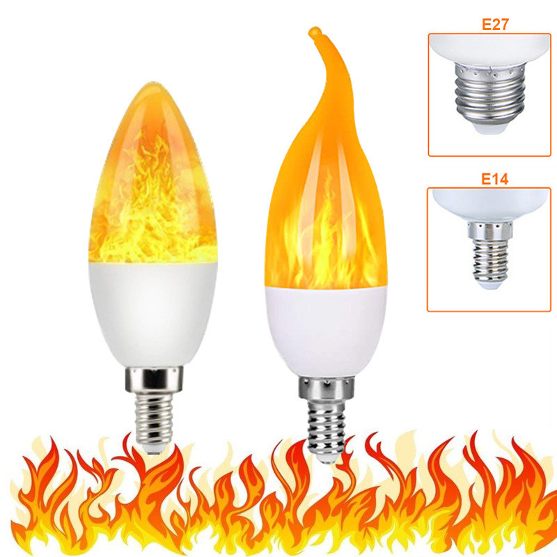 E14 E27 Gyertyaláng lámpa AC85-265V Kreatív dinamikus lánghatású villanykörte karácsonyi díszek fények hangulati lámpa