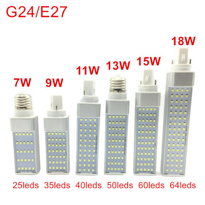 G24/E27 LED izzók 7W 9W 11W 13W 15W 18W LED kukorica izzólámpa SMD 2835 spotlámpa 180 fokos AC85-265V vízszintes dugós lámpa