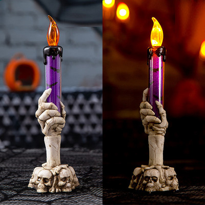 Halloweeni pealuu küünlahoidja valgustus LED küünlajalg lambi skelett kummitus käsi leegitu lamp õudusrekvisiidid Halloweeni peo sisustus