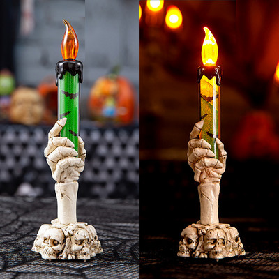 Halloweeni pealuu küünlahoidja valgustus LED küünlajalg lambi skelett kummitus käsi leegitu lamp õudusrekvisiidid Halloweeni peo sisustus
