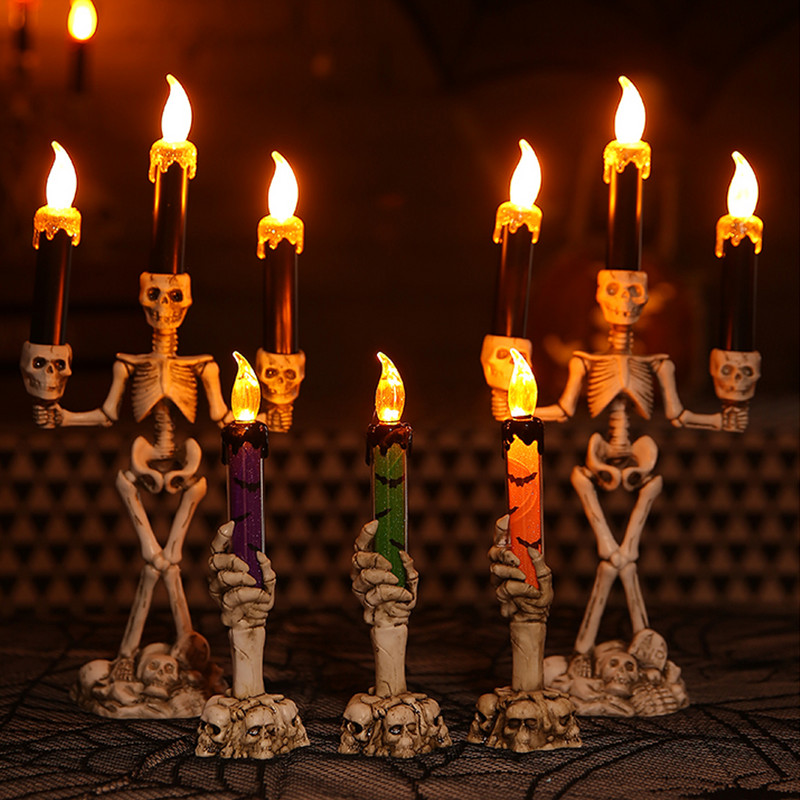 Halloweeni pealuu küünlahoidja valgustus LED küünlajalg lambi skelett kummitus käsi leegitu lamp õudusrekvisiidid Halloweeni peo sisustus