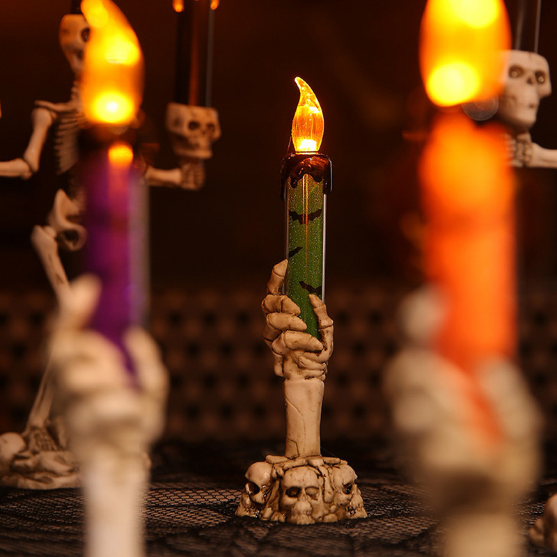 Halloweeni pealuu küünlahoidja valgustus LED küünlajalg lambi skelett kummitus käsi leegitu lamp õudusrekvisiidid Halloweeni peo sisustus