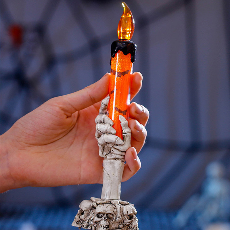 Halloweeni pealuu küünlahoidja valgustus LED küünlajalg lambi skelett kummitus käsi leegitu lamp õudusrekvisiidid Halloweeni peo sisustus