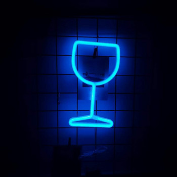 LED неонова светлина Wine Glass Wall Art Sign Lights Семейно парти Празнична декорация Декорация на спалня Висяща неонова лампа Коледни подаръци