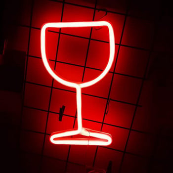 LED неонова светлина Wine Glass Wall Art Sign Lights Семейно парти Празнична декорация Декорация на спалня Висяща неонова лампа Коледни подаръци