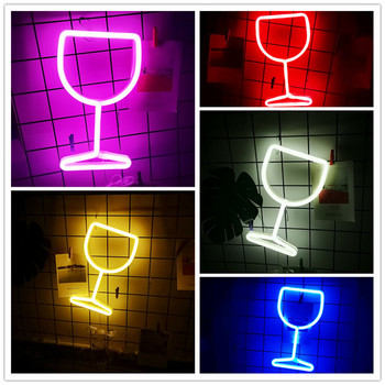 LED неонова светлина Wine Glass Wall Art Sign Lights Семейно парти Празнична декорация Декорация на спалня Висяща неонова лампа Коледни подаръци