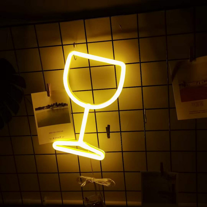 LED-es neonfény borospohár fal művészeti tábla fények családi parti ünnepi dekoráció hálószoba dekoráció függő neon lámpa karácsonyi ajándékok