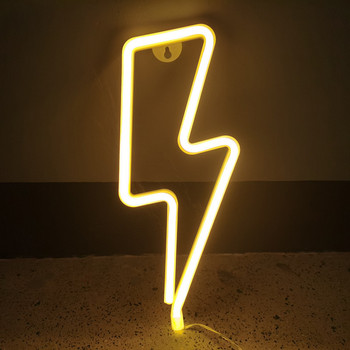 Светодиодна неонова светкавица с форма на светкавица Светкавица Неонова настолна лампа USB, работеща с батерия за домашно парти, стенна декоративна висяща нощна лампа