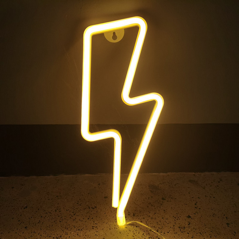 Semn LED Neon în formă de fulger Lumină de masă cu neon Funcționează USB cu baterii pentru petrecere acasă Lampă decorativă de noapte suspendată