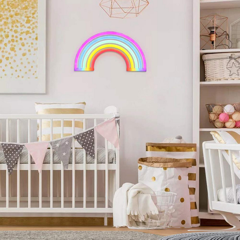 LED neoninės šviesos vaivorykštinė lempa 5 V LED lemputės USB / baterijomis maitinamos stalinės nakties lempos Namų vakarėliui Svetainės sienų dekoras vaikams