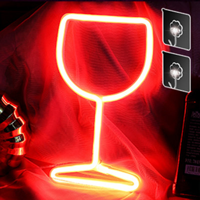 Neoonmärk – LED-sinine veiniklaas neoonvalgustitega seinakaunistus, aku USB-toitel süttib neoonvalgus.