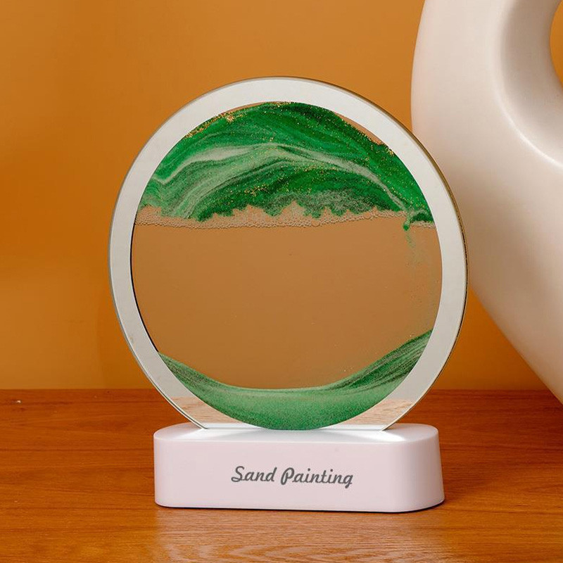 3D Kék Zöld Szín Mozgó Homok Keret Folyó Homok Művészet Kép Üveg Táj Mozgó Kijelző Folyó ajándék Lakásdekoráció