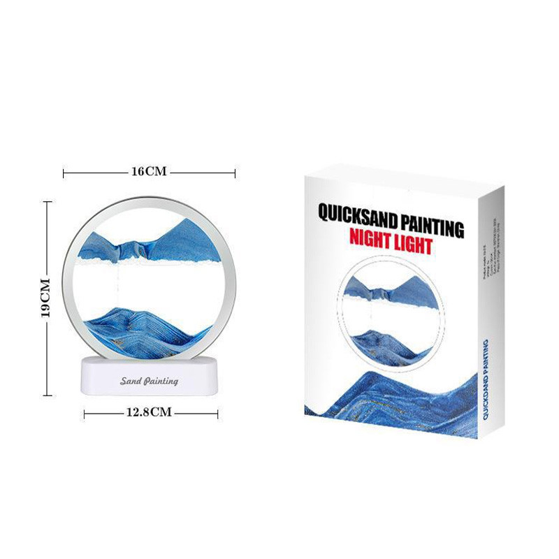 3D Kék Zöld Szín Mozgó Homok Keret Folyó Homok Művészet Kép Üveg Táj Mozgó Kijelző Folyó ajándék Lakásdekoráció