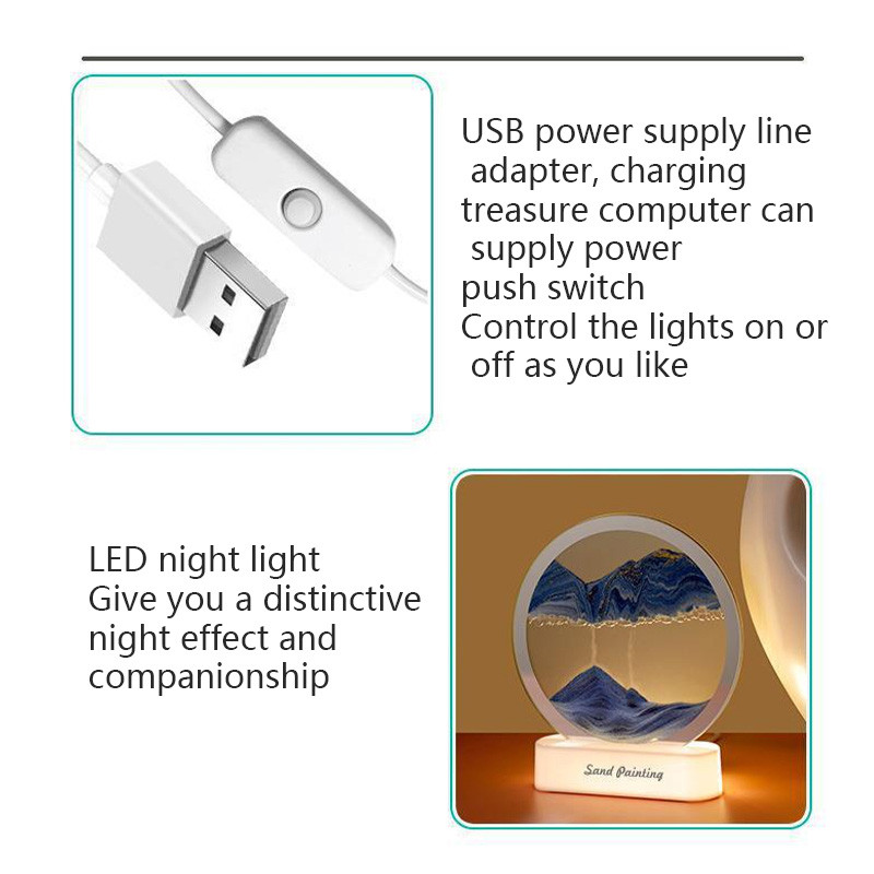 3D Kék Zöld Szín Mozgó Homok Keret Folyó Homok Művészet Kép Üveg Táj Mozgó Kijelző Folyó ajándék Lakásdekoráció
