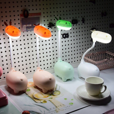 Aranyos rajzfilm asztali lámpa Szemvédelem Energiatakarékos olvasólámpa USB töltés alvó színes éjszakai fény LED asztali lámpa gyerekeknek