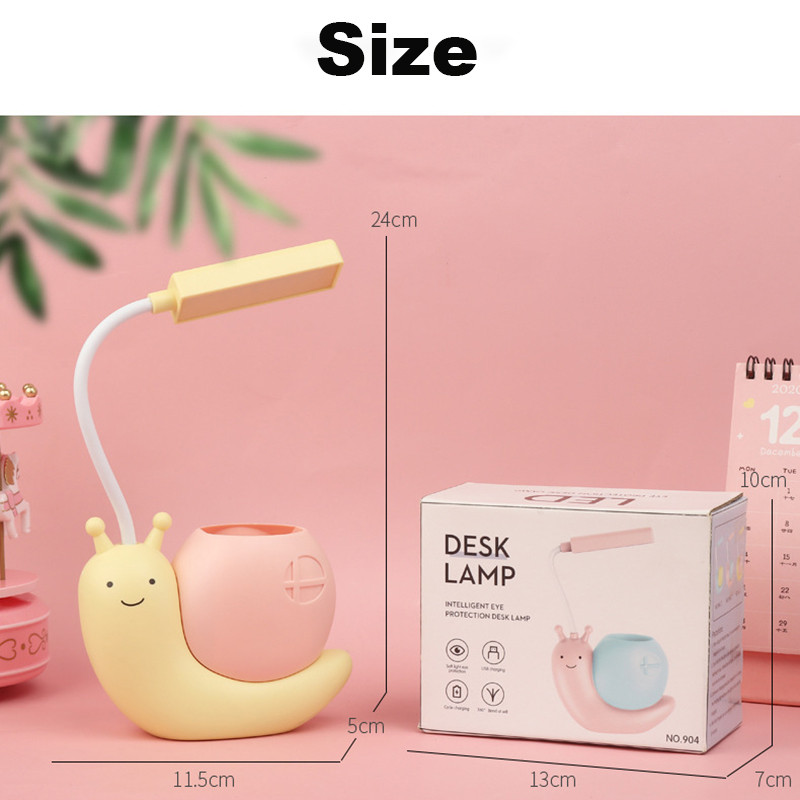 Lampă de masă drăguță cu melc de desene animate, lumină de noapte, reîncărcabilă prin USB, cu LED, pentru protecție a ochilor pentru copii, lampă de birou, lampă de lectură acasă