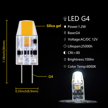 Super Bright Chandelier G4 1,2W Silica Gel 12V COB 5τμχ/παρτίδα Μίνι λάμπα Led Lamp για Εσωτερικό Φωτισμό