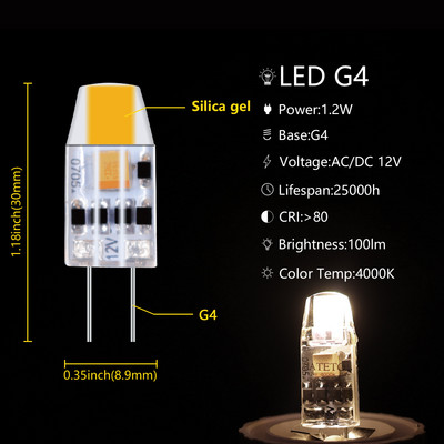 Candelabru super luminos G4 1,2 W gel de silice 12 V COB 5 buc/lot lampă cu LED mini bec pentru iluminat interior