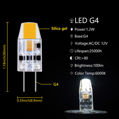 Candelabru super luminos G4 1,2 W gel de silice 12 V COB 5 buc/lot lampă cu LED mini bec pentru iluminat interior