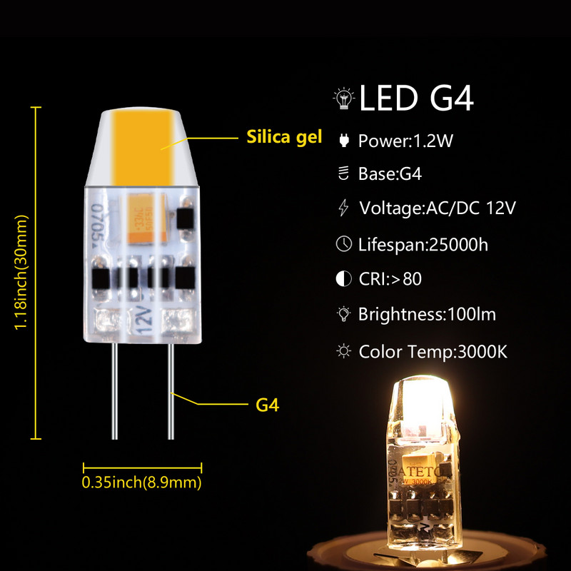 Candelabru super luminos G4 1,2 W gel de silice 12 V COB 5 buc/lot lampă cu LED mini bec pentru iluminat interior