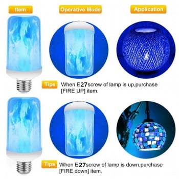 LED E27 E14 Flame Bulb Fire 4 Modes лампа Corn Bulb Flickering B22 LED Light Dynamic Flame Effect AC85V-265V 9W за домашно осветление