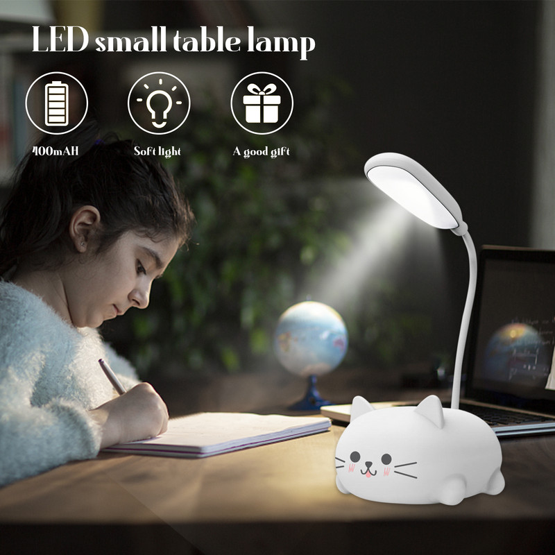Lampă de noapte cu USB pentru animale de companie, pliabilă, drăguță, cu protecție pentru ochi de pisică, reîncărcabilă, 400 mAh, reglabilă, cu gât de gâscă, Cadouri pentru copii pentru biroul acasă