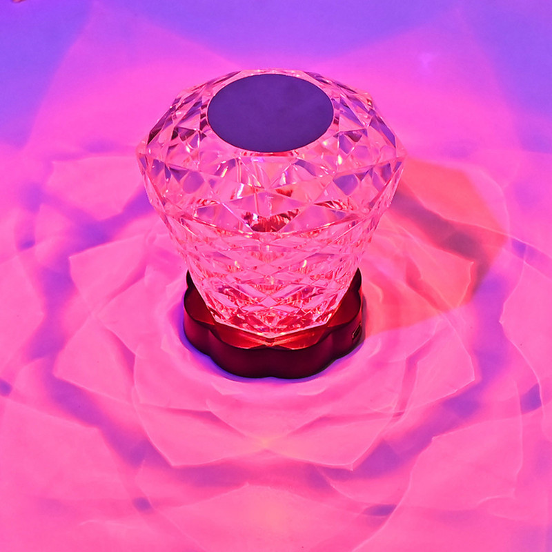 Lampă de cristal cu umbră de trandafir 16 culori Lampă de masă cu LED reîncărcabilă pentru noptieră, reglabilă la atingere pentru decorarea dormitorului