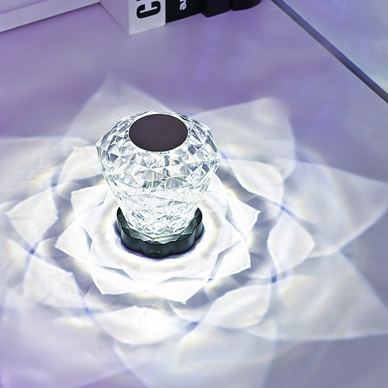Lampă de cristal cu umbră de trandafir 16 culori Lampă de masă cu LED reîncărcabilă pentru noptieră, reglabilă la atingere pentru decorarea dormitorului