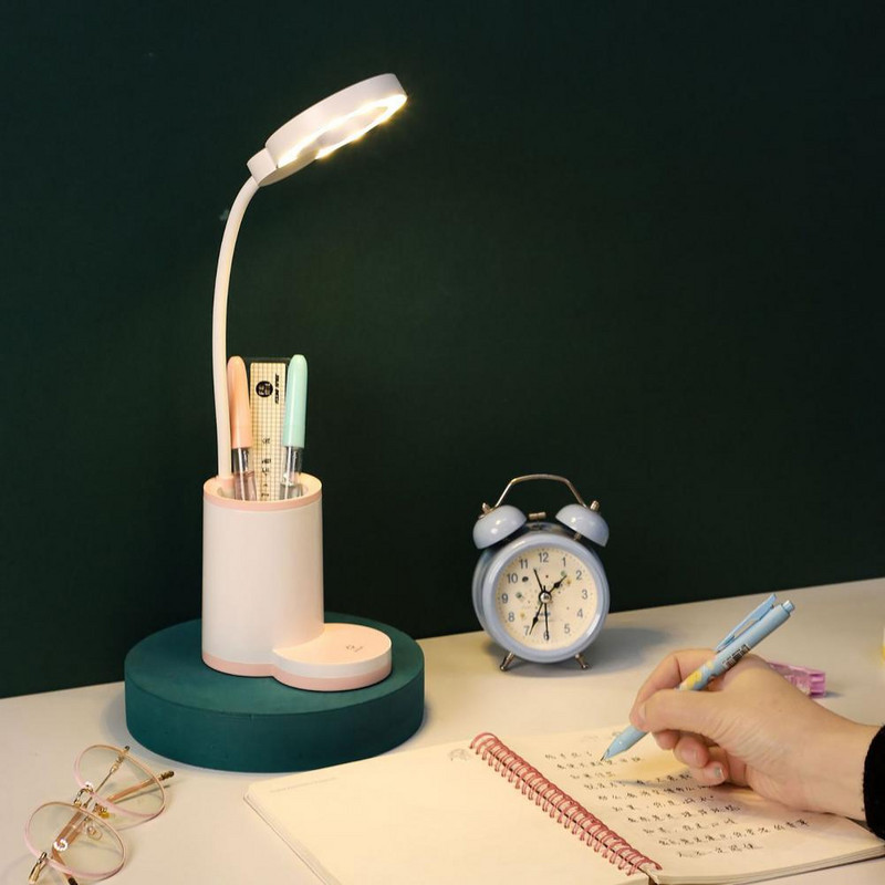 Lumină de birou cu suport pentru creion Lumină de lectură creativă pentru protecție a ochilor Lumină de masă LED cu încărcare USB reglabilă pentru cămin
