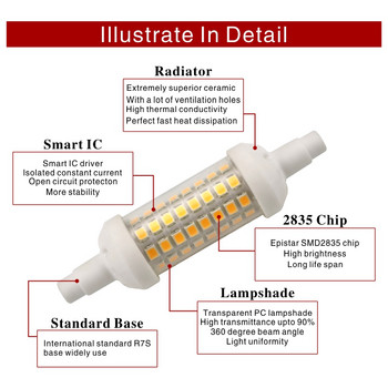 R7S LED 78mm 6w 118mm 9w 135mm 12w r7s Тръбна електрическа крушка SMD 2835 Lampada LED лампа 220V царевична светлина Замяна на халогенна светлина