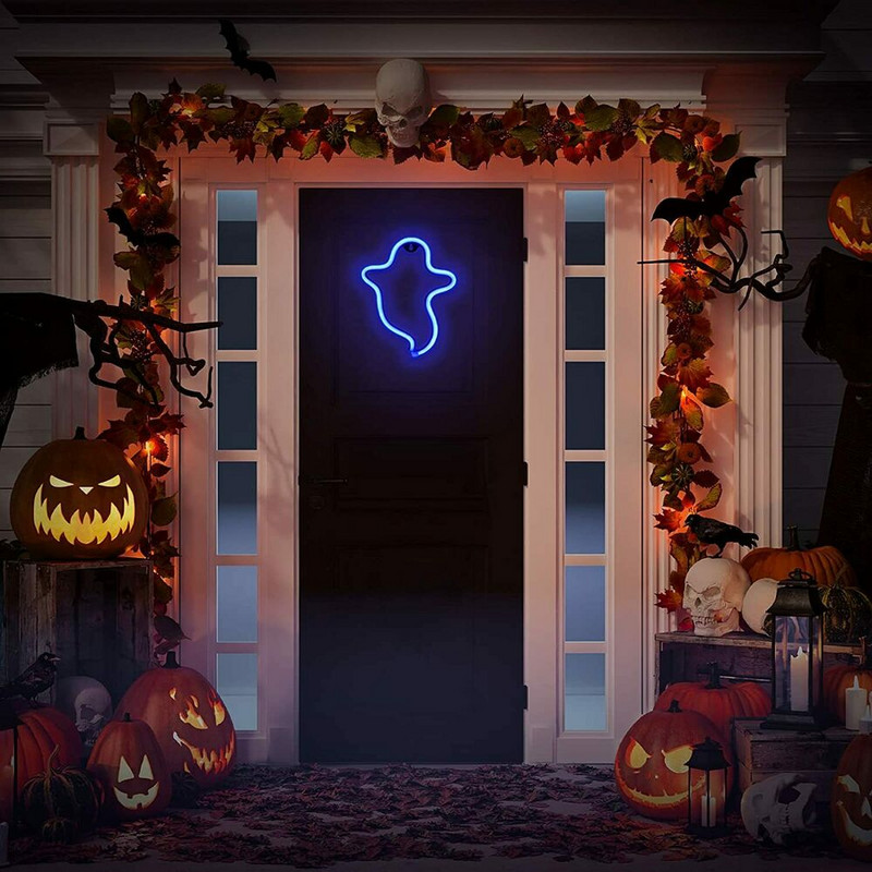 2021. gada jaunais Helovīna spoku neona gaisma ar USB akumulatoru darbināma radošā nakts gaisma Ziemassvētku dzimšanas dienas ballītei Mājas brīvdiena Dekoratīvie materiāli