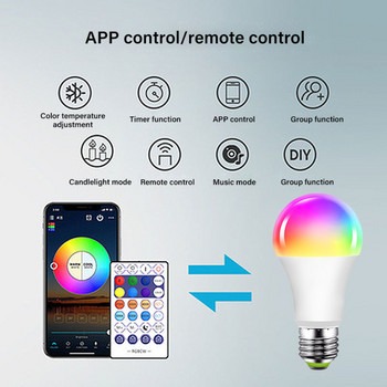 Aubess A19 Smart Dimmable Bulb RGB+CCT LED Light Remote Control 110V 220V LED Group Control Timing Smart Lamp