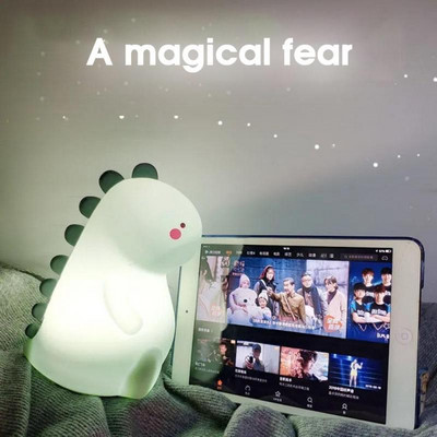 Dinozauru LED nakts gaismas pieskāriena sensora tālvadības pults 16 krāsu regulējama USB uzlādējama mīksta silikona lampa bērniem bērniem, mazuļiem