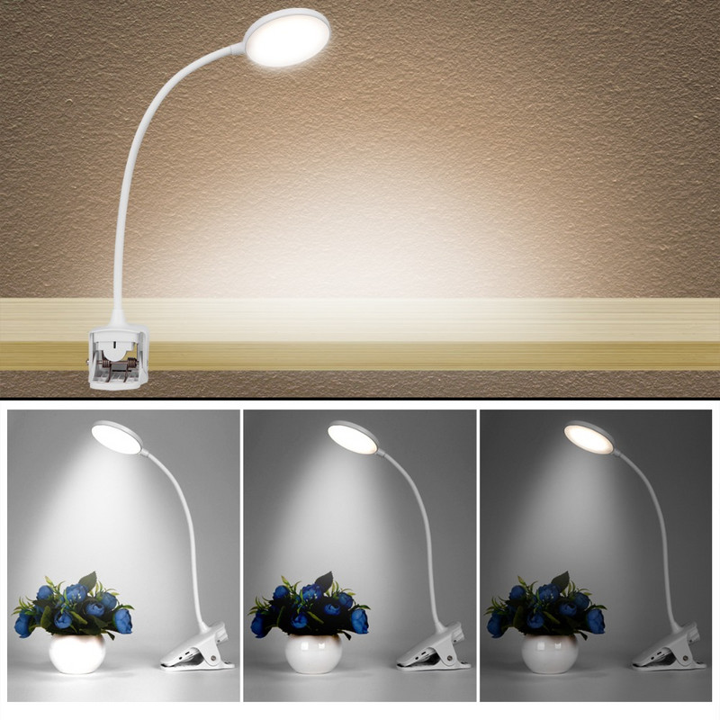 LED-klambriga laualamp Painutatav USB-puutelüliti Silmakaitse 3 režiimi 1200mah 18650 aku Õppelaualambi klamber, hämardatav