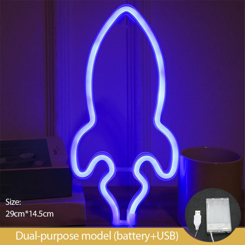 Lumină creativă cu neon, rachetă, în formă de planetă, lumină cu neon, cu LED-uri colorate, lumină de noapte, lampă suspendată pentru birou, decor pentru cameră, iluminat de interior