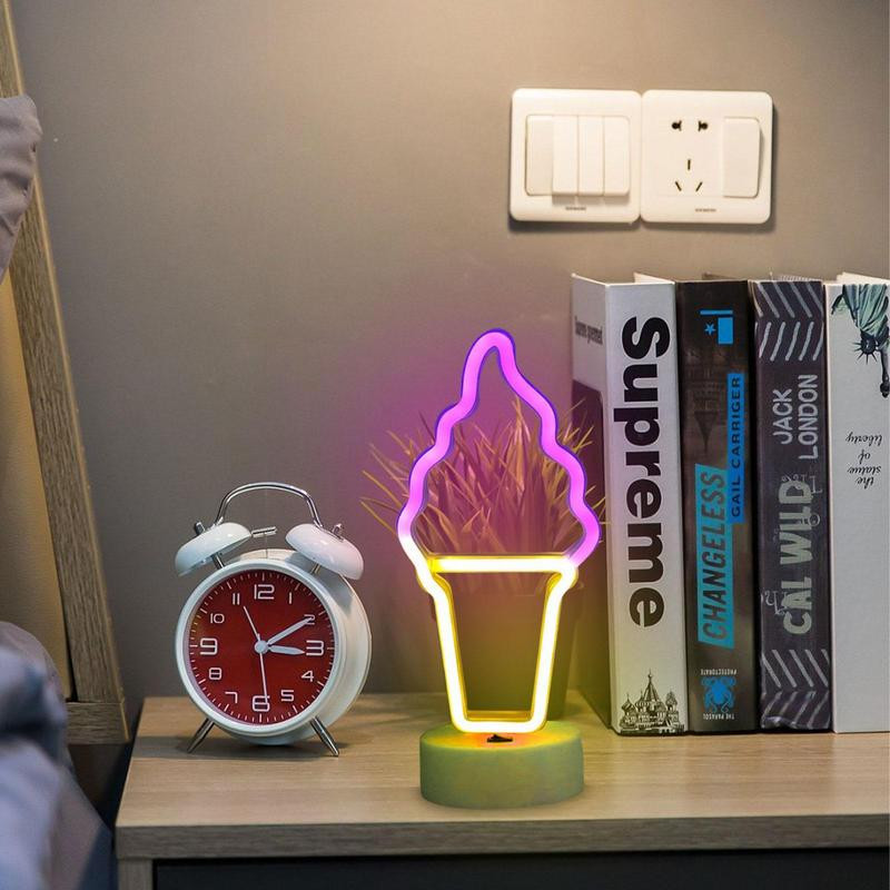 Semne de noapte cu neon Lumini pentru înghețată cu bază Decorații artistice Semne de noapte cu baterii Lumini Artă decorativă pentru dormitor