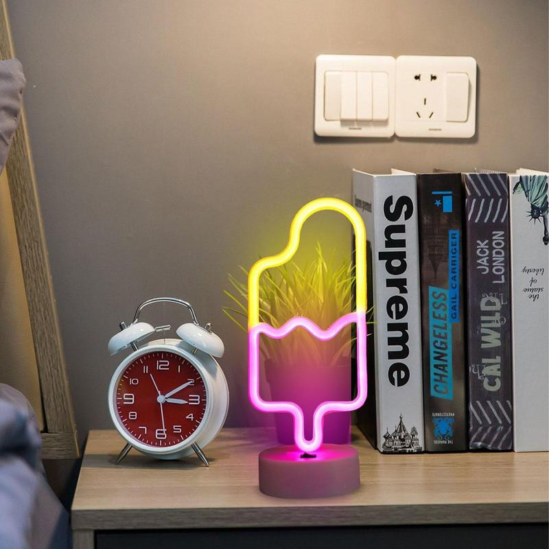 Semne de noapte cu neon Lumini pentru înghețată cu bază Decorații artistice Semne de noapte cu baterii Lumini Artă decorativă pentru dormitor
