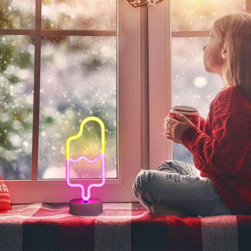 Semne de noapte cu neon Lumini pentru înghețată cu bază Decorații artistice Semne de noapte cu baterii Lumini Artă decorativă pentru dormitor